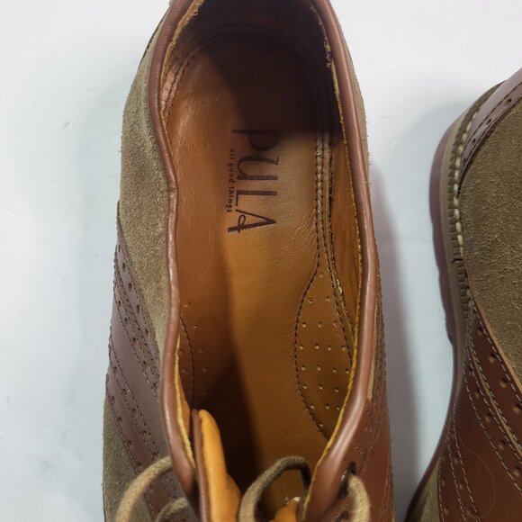 Pula Roberta Tan Brown Suede Leather Oxford Lace-Up Shoes Acadamia Womens Size 7 - Picture 2 of 14